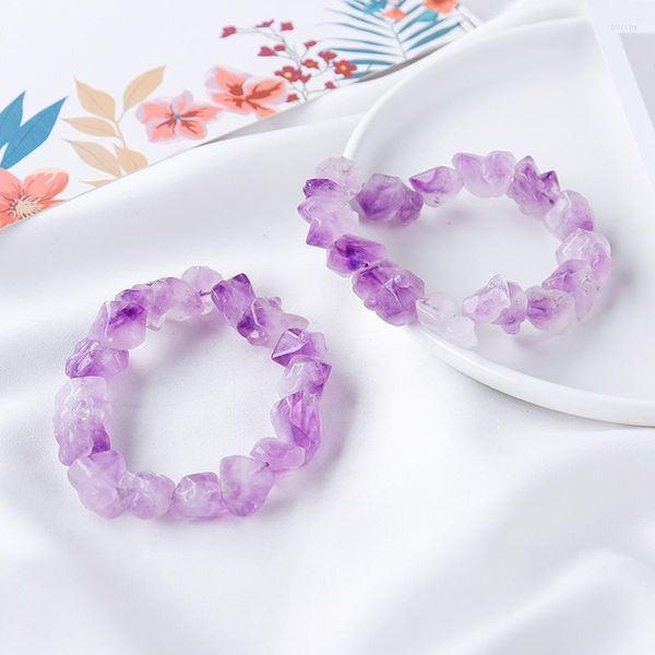 Cura de fios AMTHISTES DE FLOR DE PEDRA NATURA AMETHISTS Bracelet Rock Rock Raw Cluster Raw Charm Purple Charm Bangle Jóias para mulheres Reiki