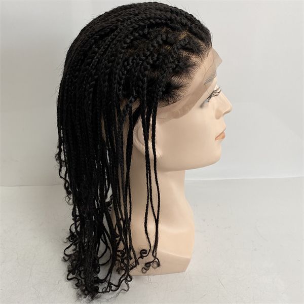 Indische Jungfrau-Menschenhaarteile 1B# Off Black 16 Zoll Box Braids 12x13 Full Lace Perücke für schwarze Frauen Schnelle Expresslieferung