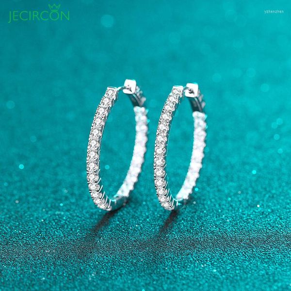 Çember Küpe Jecircon 2.88Ct Kadınlar İçin Siyah Moissanit 925 STERLING Gümüş Kaplama PT950 Köpüklü Tam Elmas İnce Takı