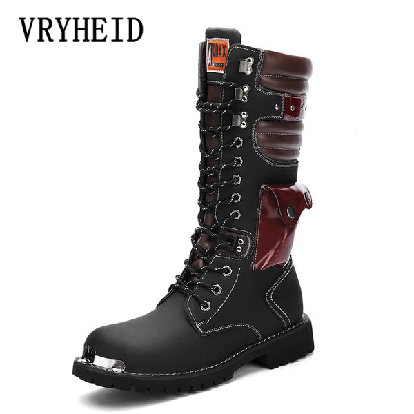 Botas Vryheid Motorcycle de couro masculino High Top Midcalf Combate Militar Combate Punk Rock Sapatos de Roupas Vitorianas Big Size 38 230320