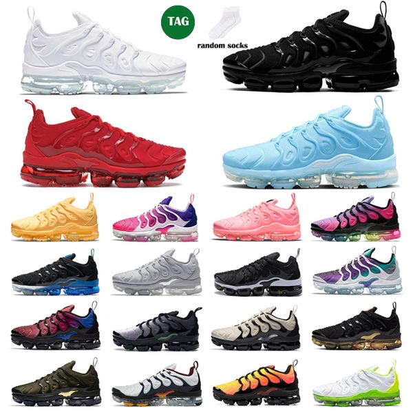 Tênis de corrida masculino TN Plus Triple Black White Red Blue Chill Platinum Midnight Navy Cool Grey Women Sports Tennis 36-47