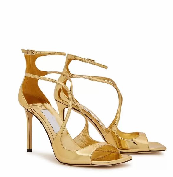 Luxo de verão Azia Sandals Women Women Cross Strap Stiletto Heel Birdals Dress Night Dressing Dress Lady Pumps preto Sandalias amarelo preto Mujer EU35-43