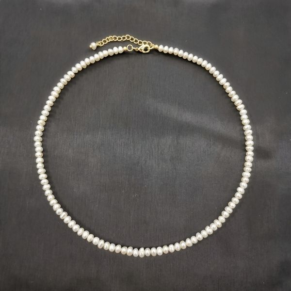 Collane di perline Collana di perle d'acqua dolce bianche da 4 mm Collana di perle a catena regolabile riempita in oro 14 carati Perline Girocollo squisito Collier Perles Perlas Donna 230320