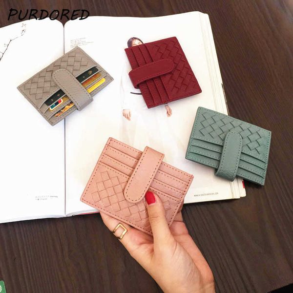 Brieftaschen purdored 1 PC Weave Slim Kartenhalter für Frauen Mini Bank Card Case Leder weibliche Slim Wallet für Karten Porte Tarjetero Hombre G230308