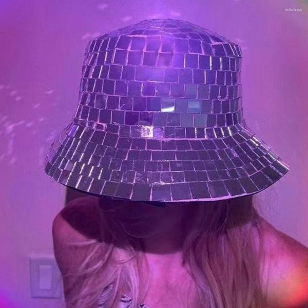 Berets Glitter Mirror Disco Bucket Hat