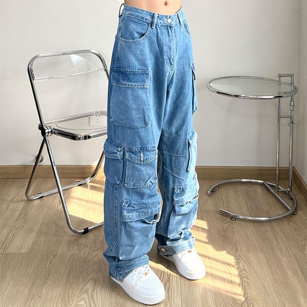 Jeans da uomo HOUZHOU Oversize Cargo Uomo Vintage Distressed Denim Pantaloni maschili larghi Pantaloni casual Hip Hop Streetwear Tasca retrò 230320