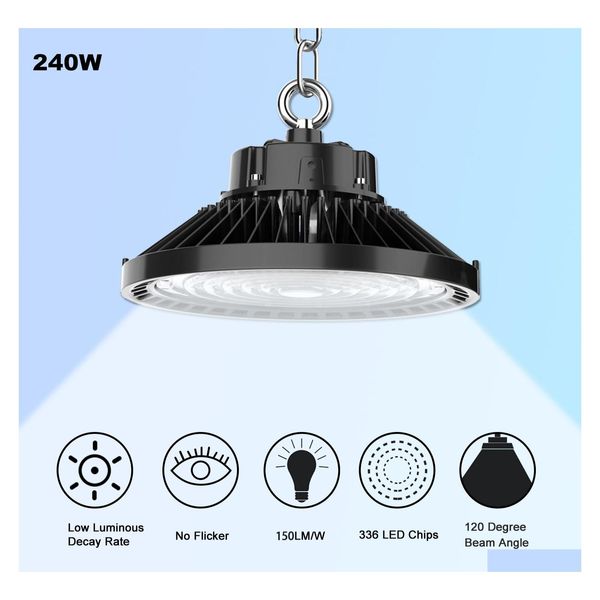 High Bay Etl Dlc UFO Led Lights 100W 150W 200W 240W Illuminazione industriale Magazzino Lampada da esposizione Highbay Light 5 anni Consegna di goccia Dhnw5