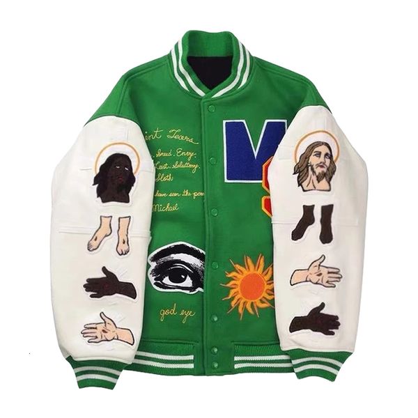 Jackets Men Jackets Green Baseball Jackets Men Borderyer Patchwork Letter College College Varsity Jacket