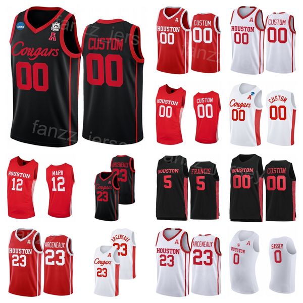 Houston Cougars College-Trikot, Basketball, 5 JaVier Francis, 23 Terrance Arceneaux, 34 Hakeem Olajuwon, 44 Elvin Hayes, 22 Clyde Drexler University, genäht, NCAA