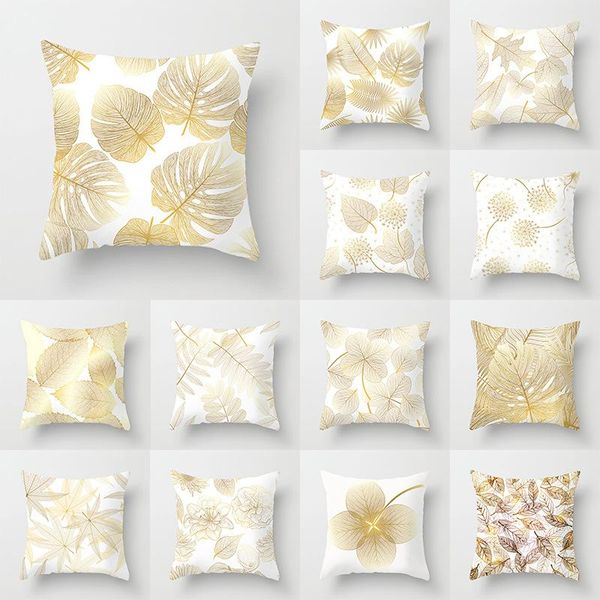 Travesseiro moderno folhas de ouro capa de planta travesseiro caseiro decorativo s Para capas de assento de sofá, estojo de arremesso