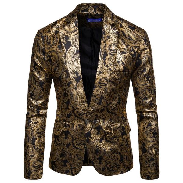 Herrenanzüge Blazer Männer Luxus Gold Paisley Bronzing Blazer Jacke Slim Fit Nachtclub Business Kleid Bühne Kostüm Homme Euro Größe