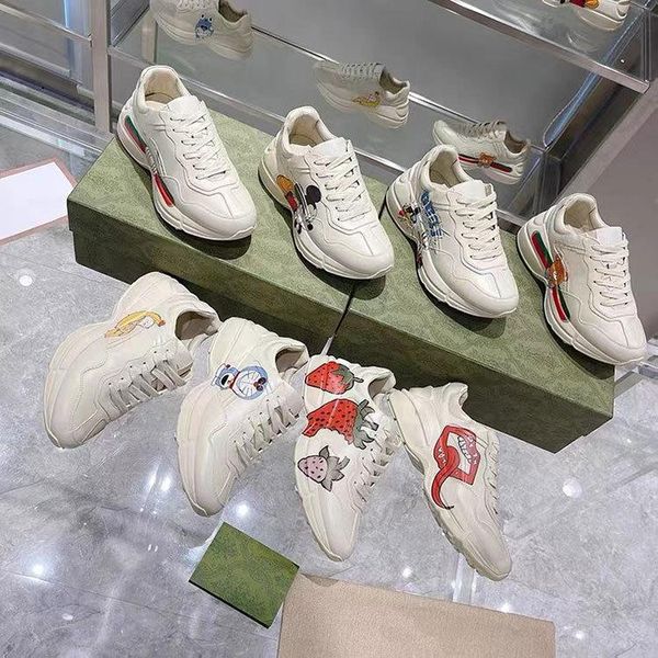 2023 Rhyton Günlük deri Ayakkabı Erkek Kadın Tasarımcılar Tuğla Kırmızı Sneakers kaplan Vintage büyük boy Moda Chaussures klasik Bayanlar Bej Abanoz eğitmen Ayakkabı