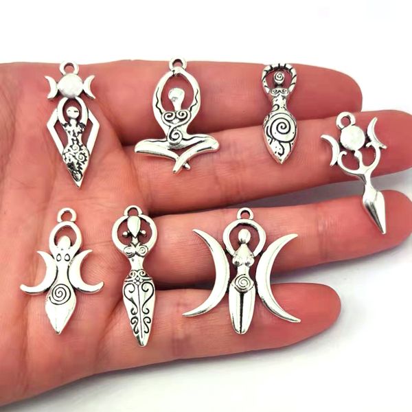 Charms 8 projeta sem mistura 50pcs wiccan deusa lua de ioga pingente charme jóias de moda bruxaria para mulheres 230320