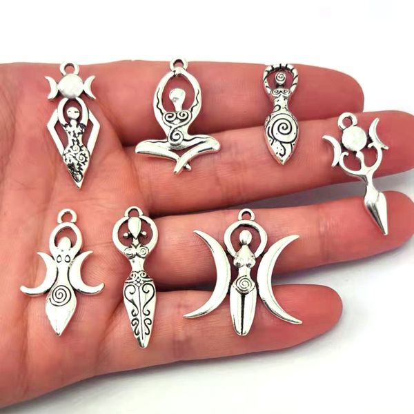 Charms 8 Designs keine Mischung 50 Stück Wicca Göttin Mond Yoga Anhänger Charme Hexerei Modeschmuck für Frauen 230320