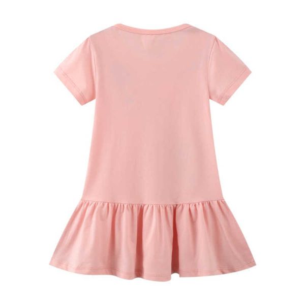 Vestidos da menina saltando metros nova chegada rosa meninas vestidos saco impressão venda quente verão roupas infantis manga curta bonito algodão vestido criança