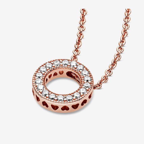 18K Rose Gold Pave Circle Ожерелье для Pandora 925 Серебряный серебряный дизайнер свадебный дизайнер для женщин подруга Подарок Cz Diamond Love Ожерелья с оригинальной коробкой