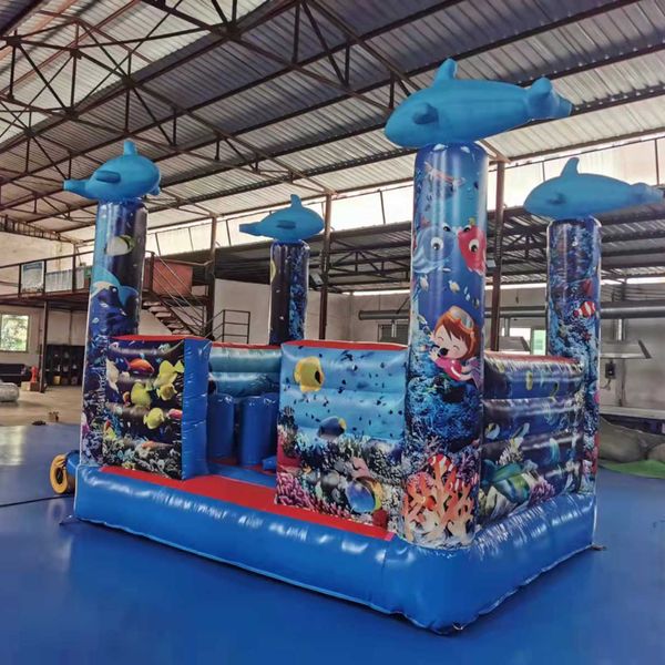 Casa de rejeição inflável comercial de crianças subaquáticas temáticas com bouncer de salto de animais de salto para castelo de golfinhos para venda