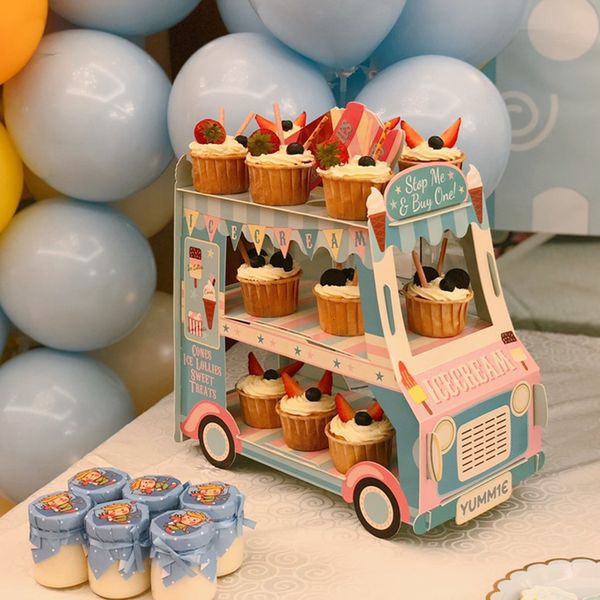 Altri articoli per feste di eventi Alzata per torte a forma di autobus a due piani BUS Porta cupcake Carrello per gelati Compleanno per bambini Tavoli da dessert Decorazioni per feste 230321
