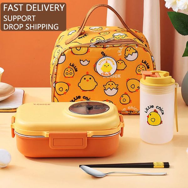 Scatole per il pranzo Bento in acciaio inossidabile Kids School Kawaii Contenitore per alimenti portatile sigillato Riscaldabile separato 230321