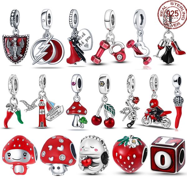 925 Шармс -часы Siver For Pandora Bracelets Designer для женщин Red Charms Amulet Plata de Ley