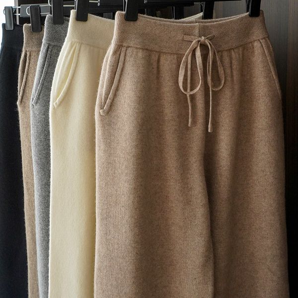 Calças femininas Capris Women calças 100% de lã australiana malha larga perna calça de inverno moda quente calças longas lã pura fêmea fêmea 230321