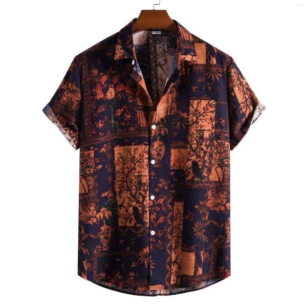 Camicie casual da uomo Mens Lino hawaiano 2023 Marca Harajuku Streetwear Abbigliamento Uomo Slim Fit Manica corta Beach Party Camicia Uomo XXL