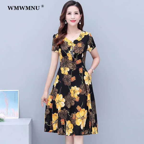 Casual Kleider 5Xl 4Xl Plus Größe Casual Print Kleid Frauen Sommer Mode Kurzarm A-Linie Kleider Koreanische Knie Länge Stretchy Vestidos Mujer 230321