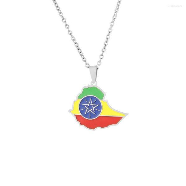 Colares pendentes Bandeira do mapa etíope Colar de aço inoxidável para mulheres meninas Gold Silver Color Charm Fashion Feminino Jóia de jóias Presente