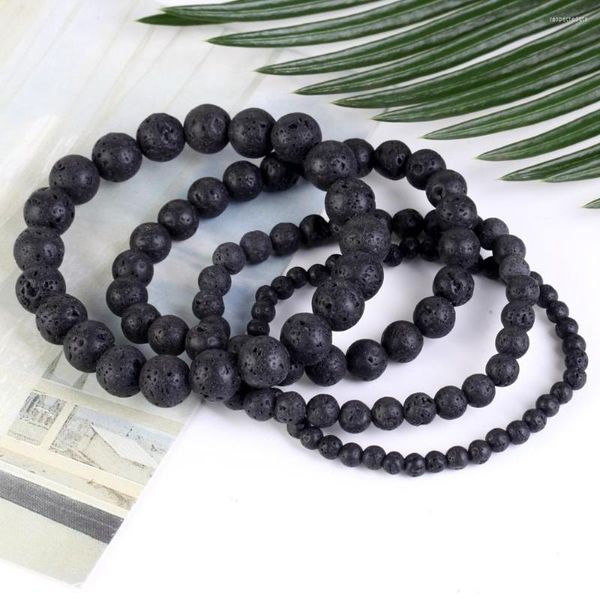 Filo naturale nero lava pietra vulcanica braccialetto perline gioielli regalo per uomo protezione magnetica della salute donna filo elastico 6 8 mm