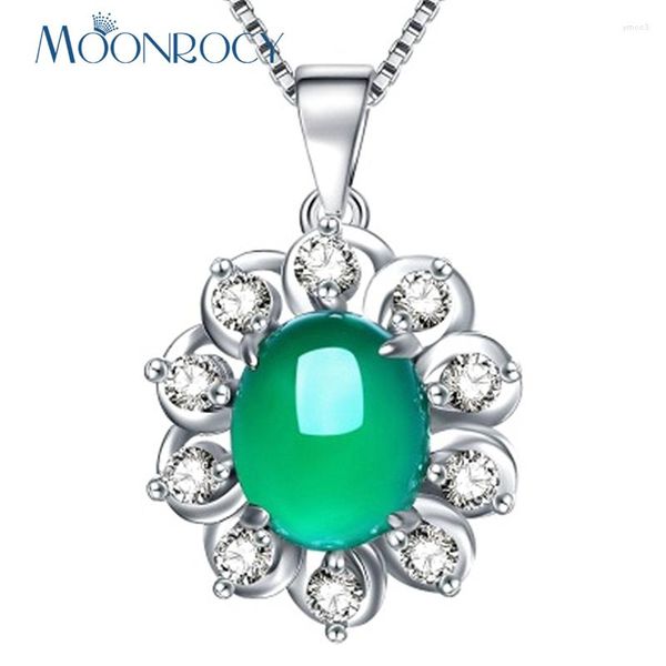 Anhänger Halsketten MOONROCY Silber Farbe CZ Grün Kristall Opal Halskette Colliers Schmuck Für Frauen Mädchen Geschenk Drop Großhandel