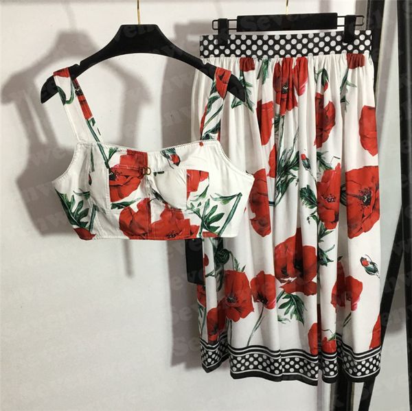 Çiçek Baskı Kadınlar Sling Yelek Elbise Setleri Tops Tasarımcı Tüp Üst Yüksek Bel Etek Moda Takım Elbise