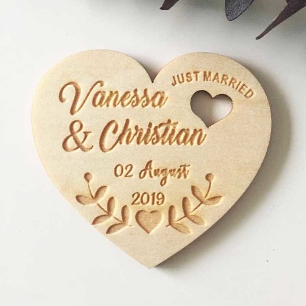 Weitere Partyzubehör für Veranstaltungen, personalisierte Hochzeit-Laser-Herz-Save-the-Date-Magnete, individuelle Holz-Rustikal-Save-the-Date-Partygeschenke, Geschenke 230321