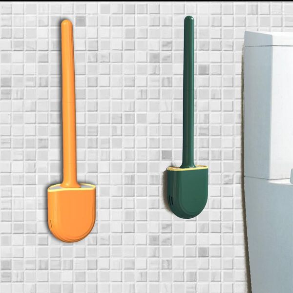 Set di accessori per il bagno Scopino per WC a parete con supporto Spazzole in gomma morbida a manico lungo Maniglia staccabile per accessori da bagno