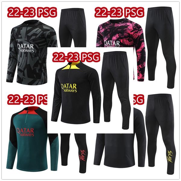 Выживание Chandal Psgs Mbappe Trainsuits Training Suit Socte Soccer Sets Половина Zipper Jacket Kit 2022 2023 Messis Toping Mens Mens Kids пробегает детские футбольные штаны