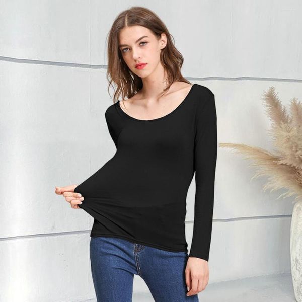 Blouses femininas Base moderna Blusa de mola casual de mola casual Mangas compridas Thermal fit slim fit women térmica