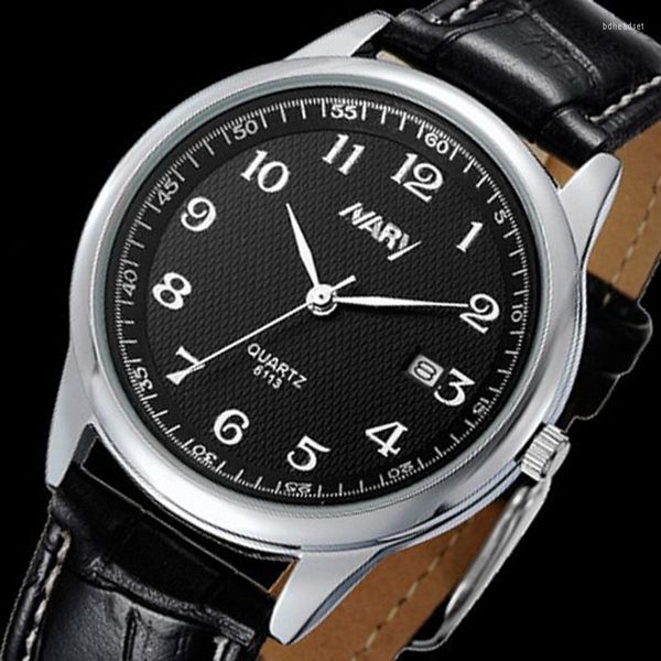 Нарученные часы Nary Top Brand Watch Fashion Casual Men Watch Teather Band Auto Date Quartz Clock Montre Homme Relogio Masculino
