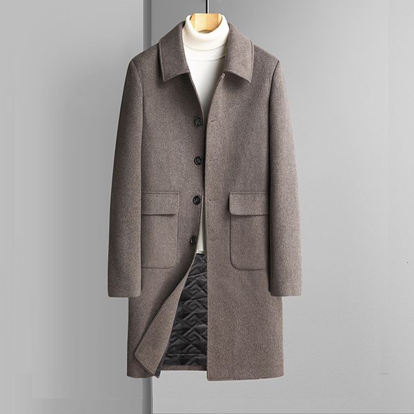 Herren Wolle Mischung Wintermischung Trench Coat Doppelbuastte Mode Langer klassisches T -Plus -Größe 3xl Männer 230320