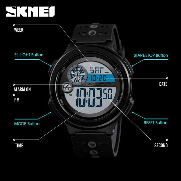 Relógios de punho de relógios de punho Sport Men Chrono Relógios de pulso Stopwatch para mensagens digitais ao ar livre Montre Homme 1374 hora