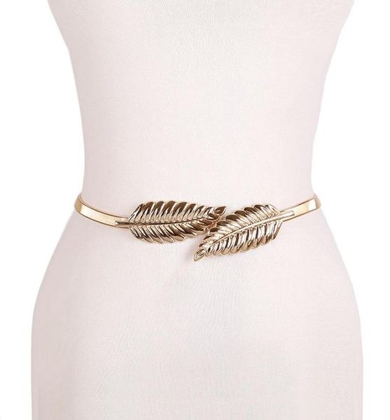 Cintos de ouro prateado folha forma casamento designer elástico para mulheres menina estiramento magro cintura cinto cummerbunds metal female3277062