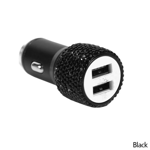 Новое Bling USB -автомобильное зарядное устройство 5V 2.1A Двойной порт быстрая адаптер 4 цвета декор Стильский стиль алмазов аксессуары для женщин -девушек