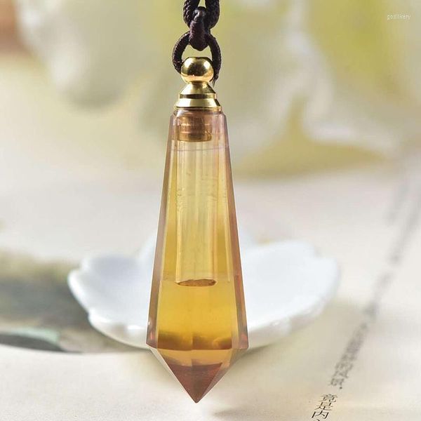 Pingente de colares de pingentes de fluorita amarela pingentes de cristal natural pêndulo desejando colar de garrafa para homens jóias de moda homens