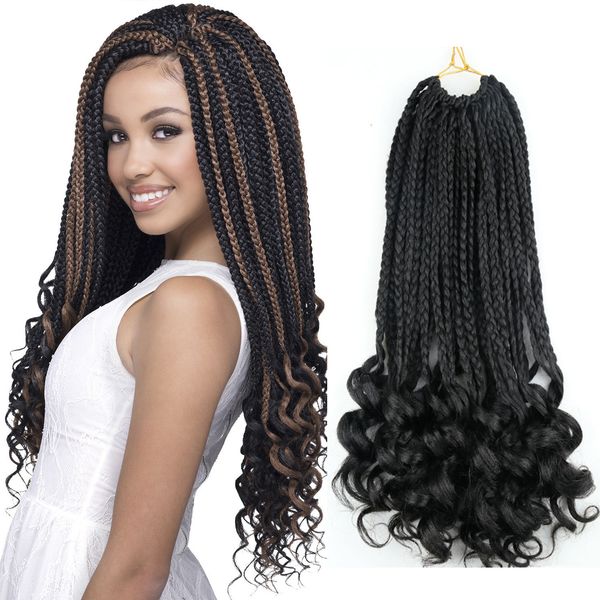 Deusa Bohemian Box Braids com ondas encaracoladas Ense Hair ombre Box Braids