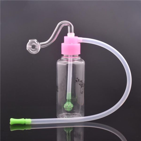 Mini mini tubos de água de plástico de óleo plástico mais novo com tubo de queimador de óleo de vidro de pirex de 10 mm de espessura com tubo de silicone para fumar