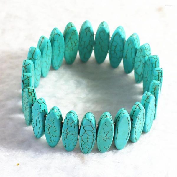 Bracelets de charme Diy Blue Stone Calaite Turquoises 8x30mm Horse de olho de cavalo plano Bracelete para mulheres Charms Bangle Gifts Jóias 7.5 polegadas