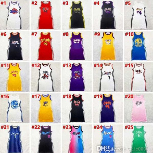 Vestidos casuais de mangas sexy designer designer roupas de basquete feminino Padrão de letra de vestido impresso Salia de fita lacre