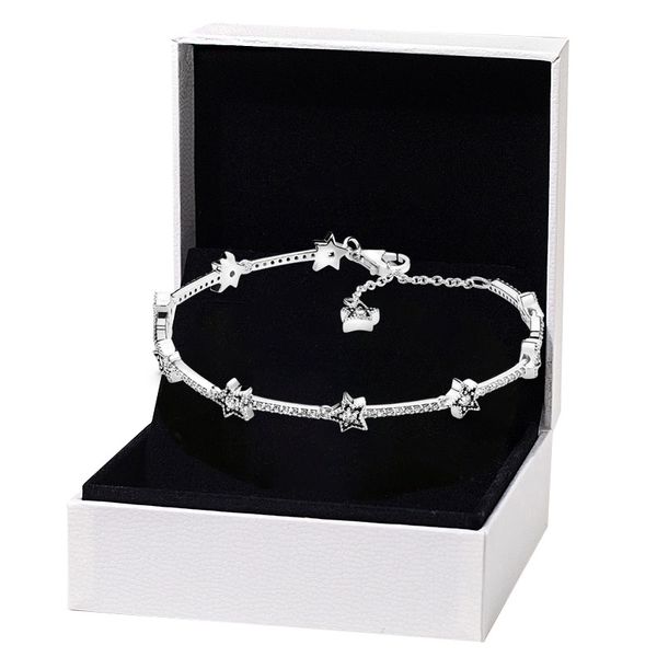 Bracciale a maglie con stelle celesti per gioielli da sposa con catena a mano in argento sterling autentico per donne, fidanzata, regalo, braccialetti firmati con