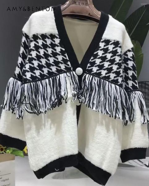 Женские трикотажные женские зимние импорт бархатный кардиган удобный теплый модный кисточный свитер Стиль Стиль с длинным рукавом