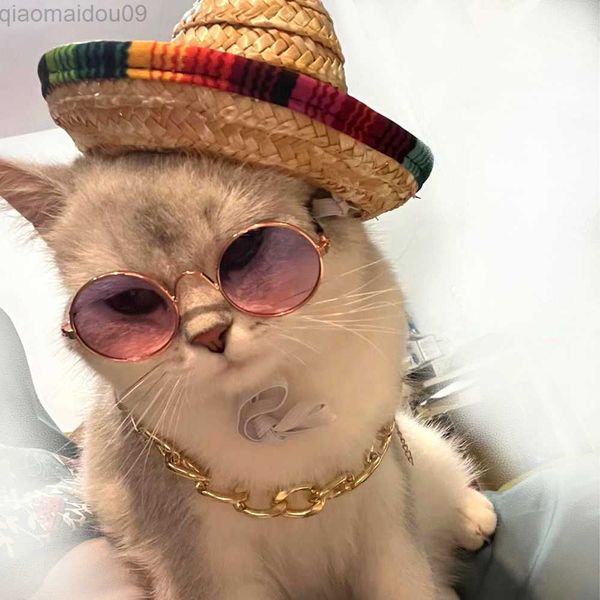 Trajes de gato Cat Headwearwart Acessórios de verão Acessórios de verão mexicano estilo str óculos colar de ouro aa230321