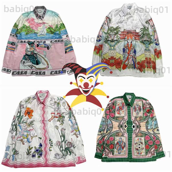 Camisas casuais masculinas CASABLANCA Silk HAWAIIAN CAMISA Homens Mulheres 1/1 Alta Qualidade Mangas Compridas T-shirt Camisas Praia Tees T230321