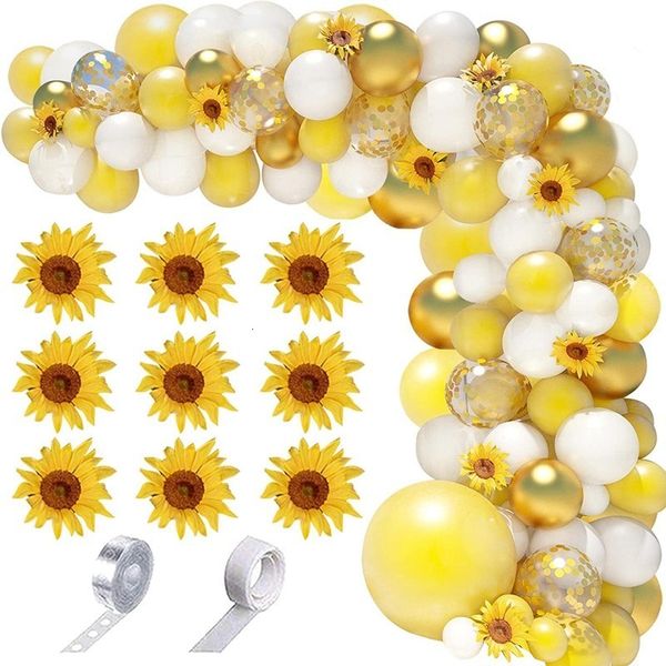 Outros suprimentos de festa de evento 129pcs Balões de ouro branco amarelo Kit de arco de guirlanda para girassol Bee Theme Birthday Baby Church Wedding Party Decoration Globos 230321